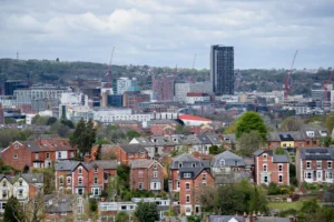 Sheffield residential streets and city skyline — local tradespeople serving South Yorkshire homeowners