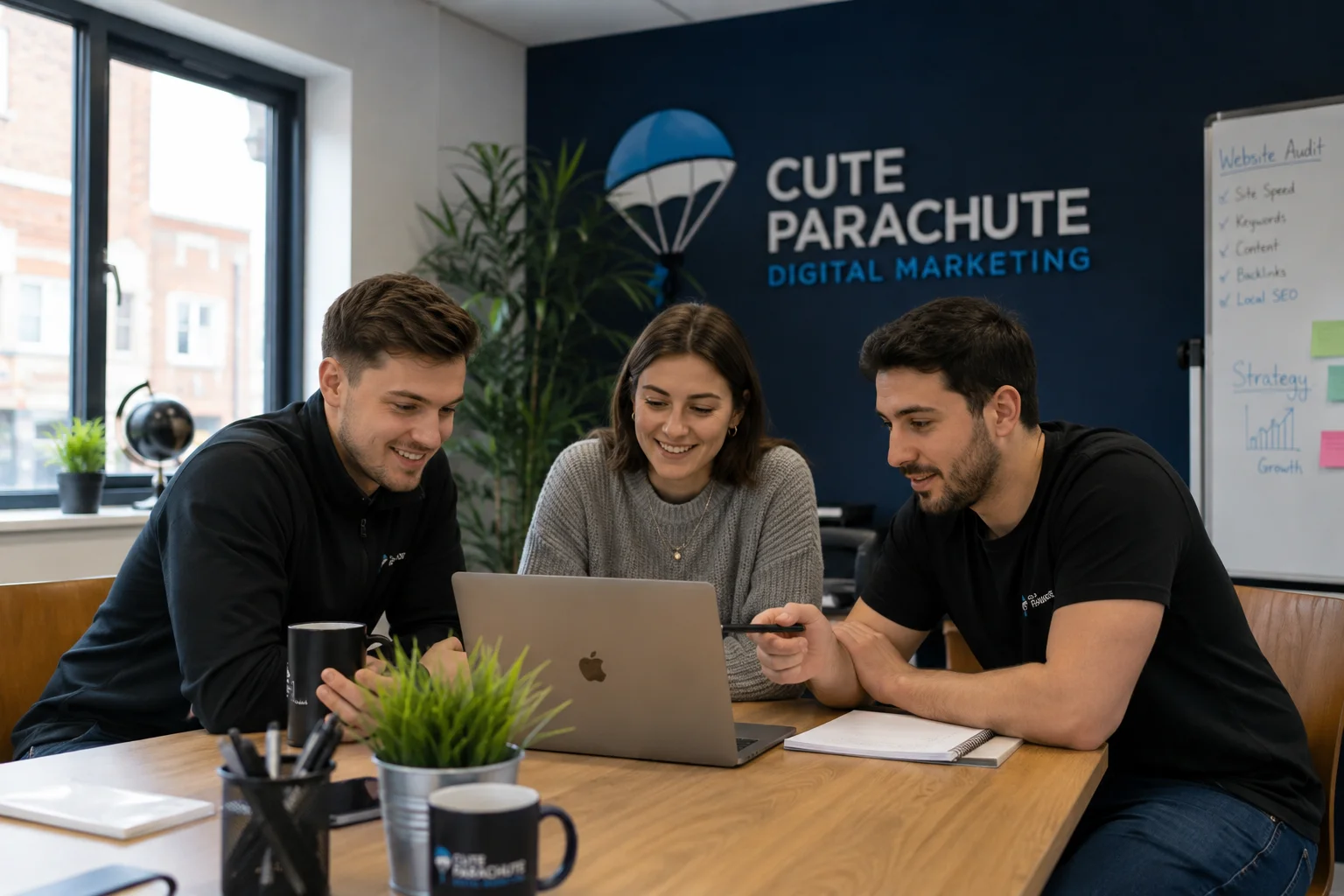 Cute Parachute digital marketing team reviewing a client campaign