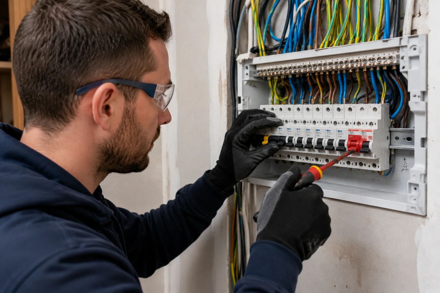 Electrician working on a consumer unit — digital marketing for electricians in Rotherham