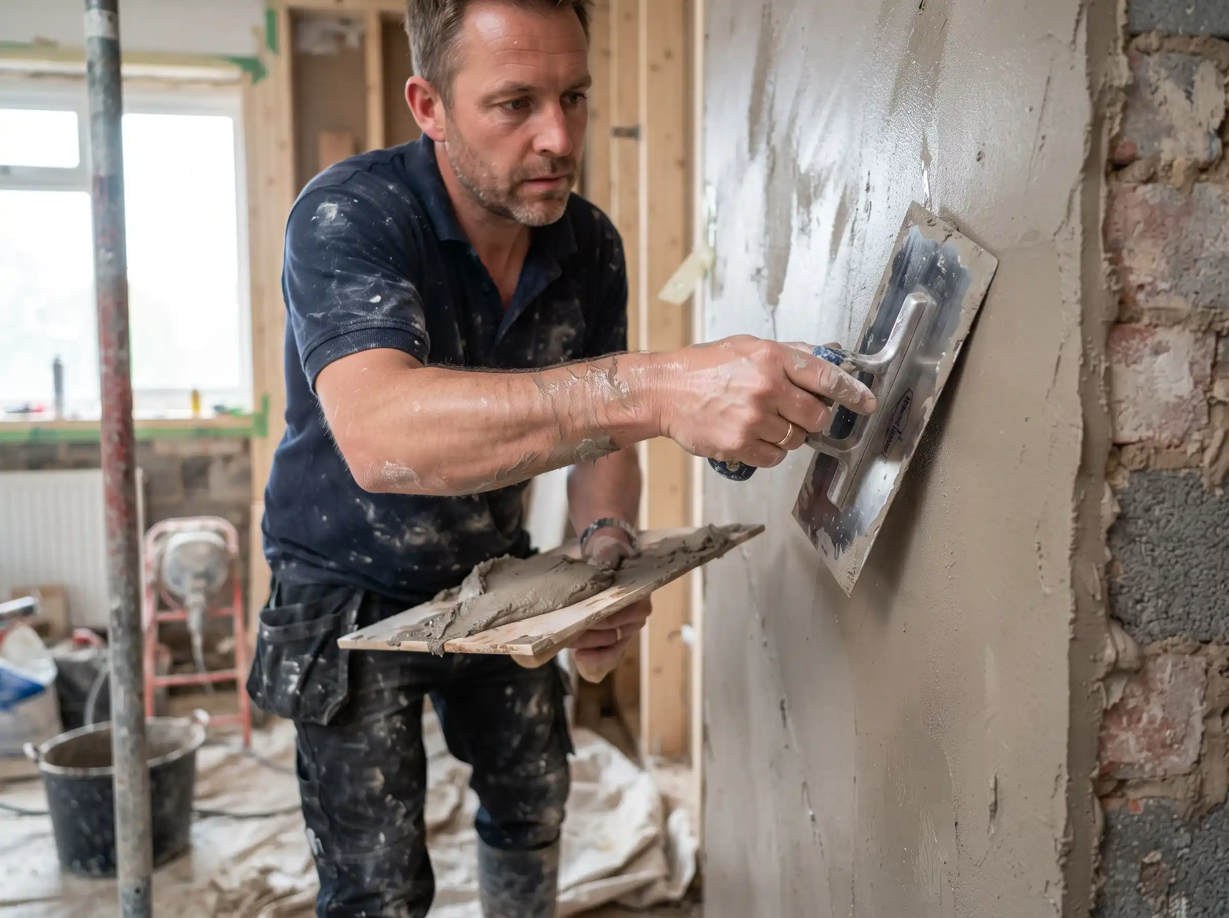 Plasterer skimming an interior wall — digital marketing for plasterers in South Yorkshire