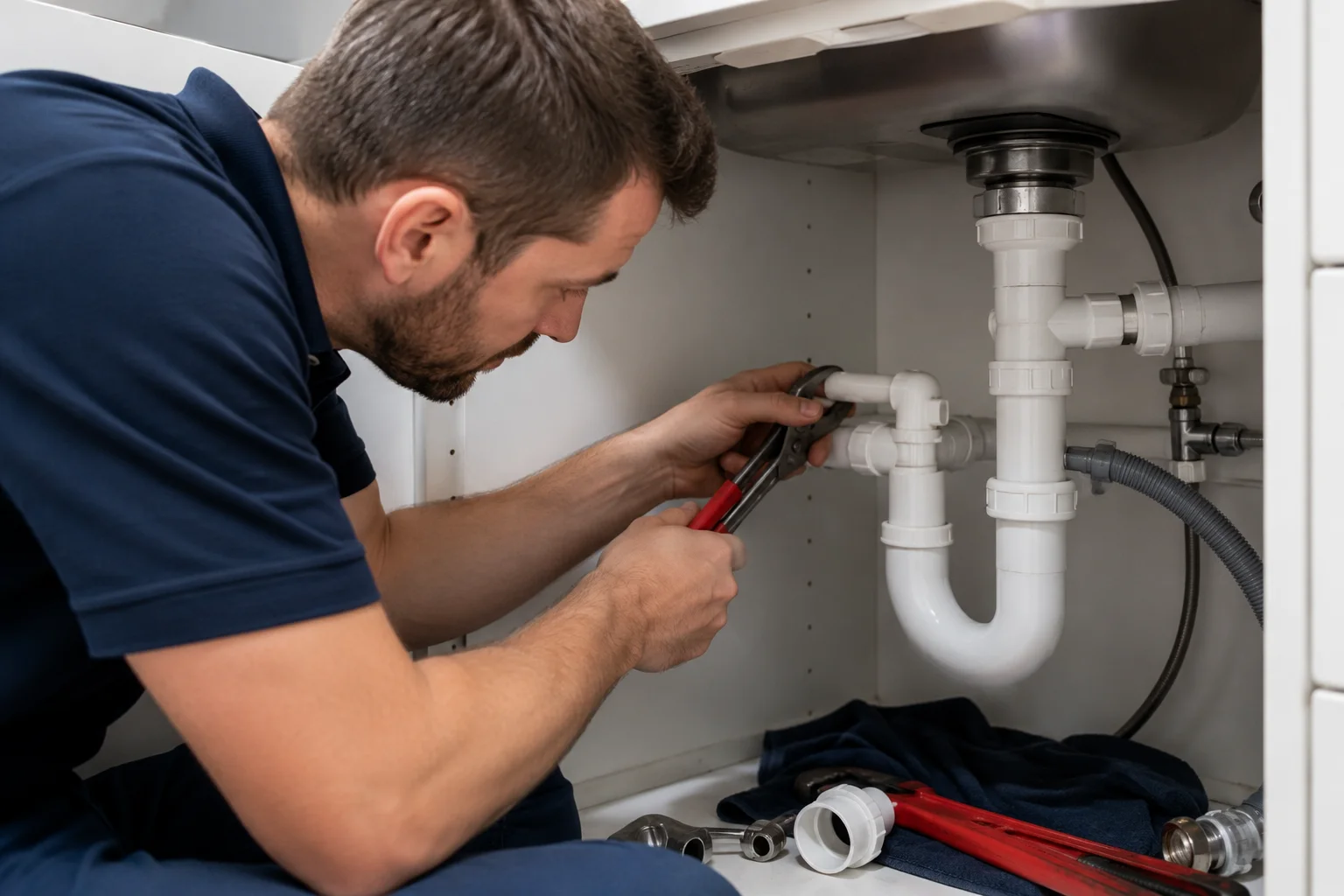 Plumber fixing pipework — Cute Parachute provides digital marketing for plumbers in Sheffield